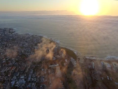Aerial of Sea Point during Cloudy Sunset in Cape Town Stock Footage 79772807