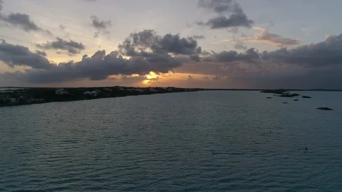 Aerial of sea with rocks on surface with cloudy sky during sunset, Turkey Video stock 137975646
