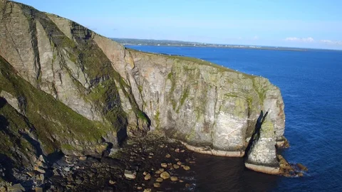 Aerial: Sea stack, Isle of Man. 4K Stock Footage 89778905