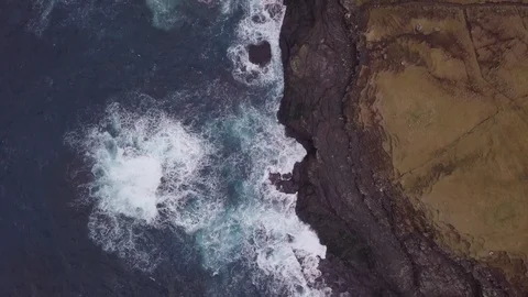 Aerial Sea Waves Crashing On The Cliff, Faroe Islands, Denmark Stock Footage 116239200