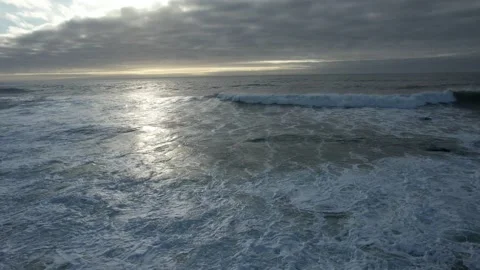 Aerial Sea Waves Skyline at Cloudy Sunset. Stunning Nature Landscape.4k Stock Footage 167946728