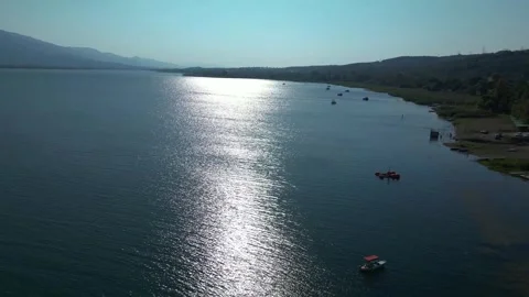 Aerial Seascape with Sun Reflection on Water Stock Footage 342345229
