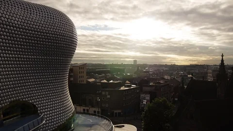 Aerial Selfridges building, sunset Video stock 73806659