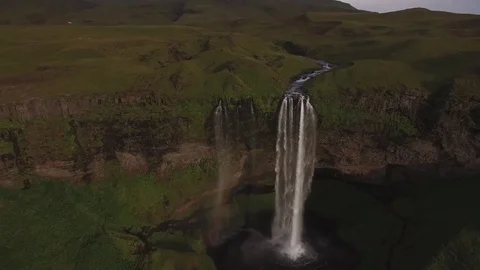 Aerial of Seljalandsfoss Waterfall in Iceland Stock Footage