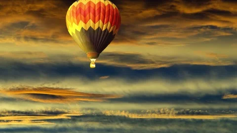 Aerial sequence of a hot air balloon in a cloud animation sky 4K Stock Footage 258558127