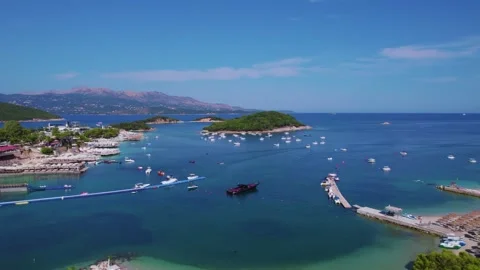 Aerial sequence of Ksamil area and islands in Albania Stock Footage 344735355