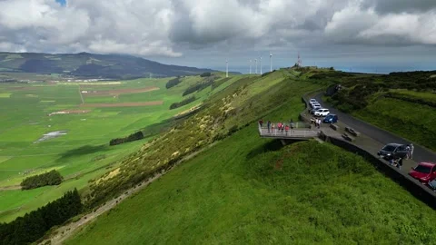 Aerial of Serra do Cume Viewpoint, Terceira island, Azores Video stock 316732775