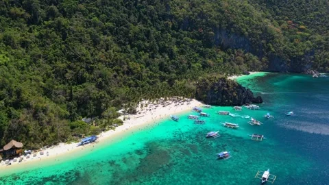 Aerial of Seven Commandos Beach and Papaya Beach in El Nido Palawan, Philippines 库存影片 348354608