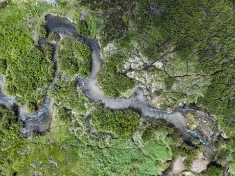 Aerial of sharp winding river in Uintah National Forest Stock Photos