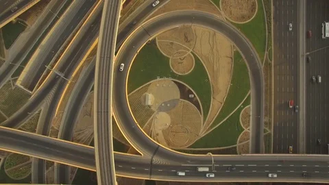 Aerial. Sheikh Zayed Road Intersection. Dubai. The camera moves up. 4K. Video stock 79904931