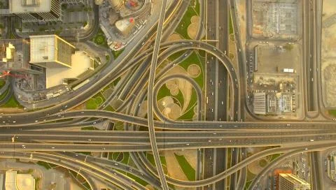 Aerial. Sheikh Zayed Road Intersection. Dubai, UAE Stock Photos