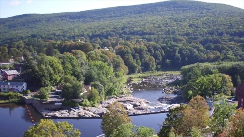 Aerial of Shelburne Falls, MA In Spring Stock Footage 329243762