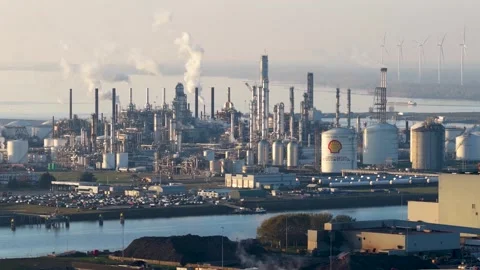 Aerial of Shell complex in Moerdijk, Noord-Brabant, Netherlands Stock Footage 321562822