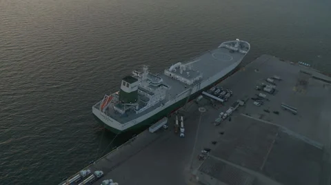 Aerial Ship Docked Sunset 2 Video stock 3699666