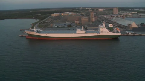 Aerial Ship Docked Sunset Video stock 3692785
