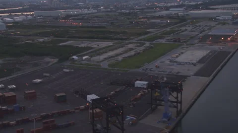 Aerial Ship Docks Containers Downtown Video stock 5905330