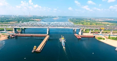 Aerial. A ship under the bridge Stock Footage 73434720
