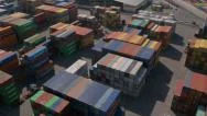 Aerial - Shipping Containers At Port Stock Footage