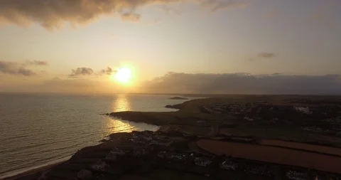 Aerial shoot of   Cornwall seaside and sunset Stock Footage 114881487