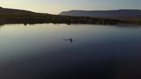 Aerial Shoot Of A Group Of Sup Surfers Floating In Harfravatn Lake In Iceland Stock Footage 118350328