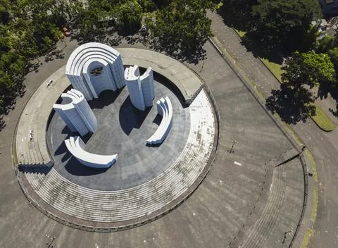 Aerial shoot of Monument to the Struggle, Landmark of Bandung City, Indonesia Stock Photos