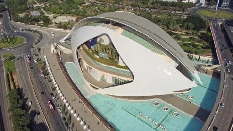 Aerial shoot of Queen Sofia Palace of Arts Stock Footage 314386107