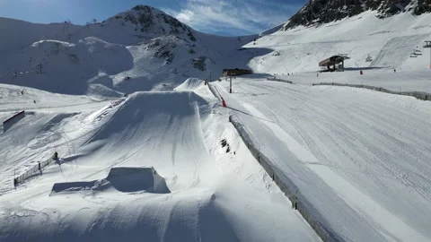 Aerial shoot top view of a ski resort in the tops of mountains, Andorra Stock Footage 239258968