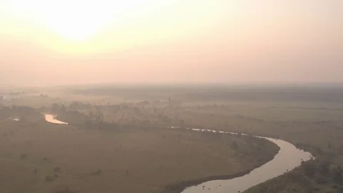 Aerial shooting of nature, fields, river and trees #5 Stock Footage 83427475