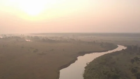 Aerial shooting of nature, fields, river and trees #4 Stock Footage 83427497