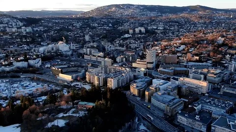 Aerial short clockwise timelapse shot of Skoyen urban area towards Holmenkollen Stock Footage 104829595