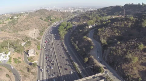 Aerial Shot of 101 Freeway with Downtown LA in Background Stock Footage 41735845