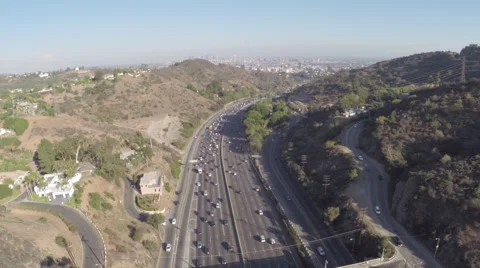 Aerial Shot of 101 Freeway with Downtown LA in Background Stock Footage 41736798