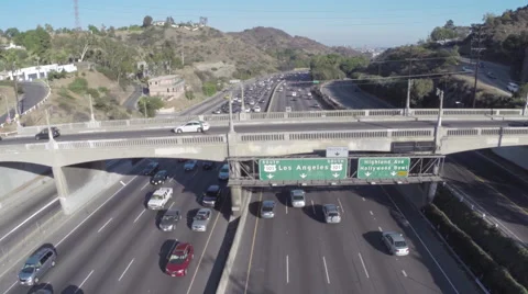 Aerial Shot of 101 Freeway Sign at Mulholland Drive Stock Footage 49700509