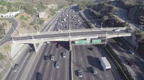 Aerial Shot of 101 Freeway Sign at Mulholland Drive Stock Footage 49700547