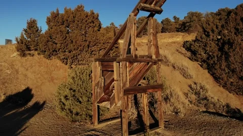Aerial Shot of Abandoned Mining Head Frame - Drone Stock Footage 144522708