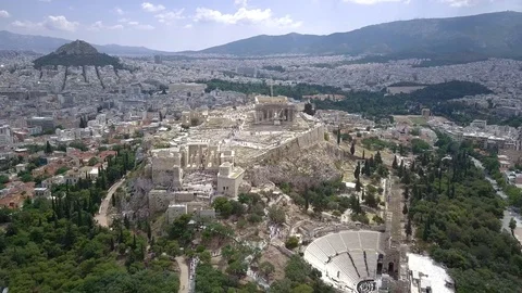 Aerial shot of the Acropolis in Athens, Greece Stock Footage