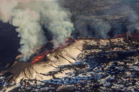 Aerial shot of an active volcano in Iceland Stock Photos