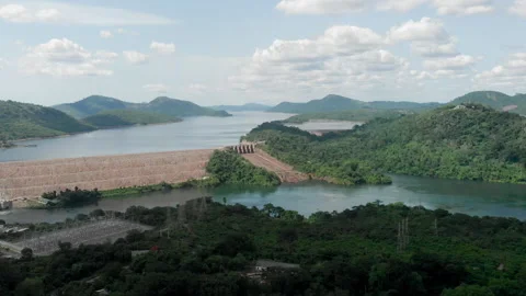 Aerial shot of the Akosombo lake dam in ... | Stock Video | Pond5