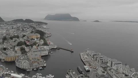 Aerial shot of Alesund town in Norway. 50p D-Cinelike Stock Footage