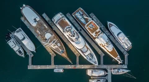 Aerial shot of anchored boats, Gold Coast Marina Stock Photos