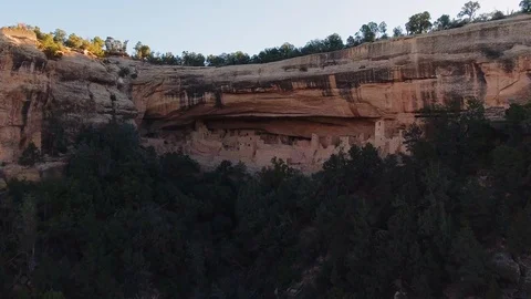 Aerial shot of ancient native american dwellings of Mesa Verde National Park Stock Footage