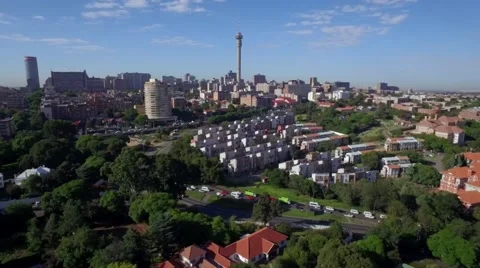Aerial Shot Approaching Johannesburg City Centre on a Perfect Summer Day with Stock Footage