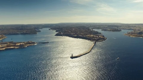 Aerial Shot Approaching Valletta Stock Footage 91097826