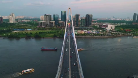 Aerial Shot of Ba Son Bridge Crossing Saigon River in Ho Chi Minh City Video stock 341742602