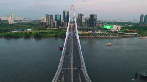 Aerial Shot of Ba Son Bridge Crossing Saigon River in Ho Chi Minh City Video stock 341742637