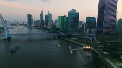 Aerial Shot of Ba Son Bridge Crossing Saigon River in Ho Chi Minh City Video stock 341742665