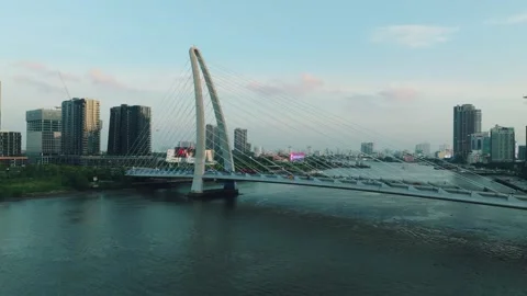 Aerial Shot of Ba Son Bridge Crossing Saigon River in Ho Chi Minh City Video stock 341742697