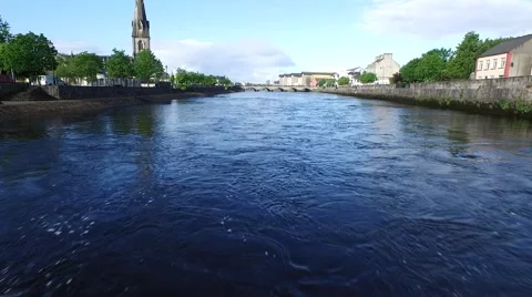 Aerial shot of Ballina town in Co Mayo, Ireland. Stock Footage
