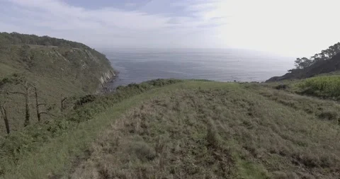 Aerial shot of beach on cliff with corn field in 4k Stock Footage 138069018