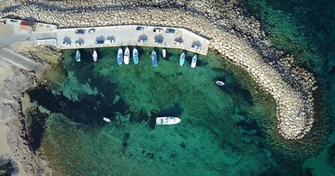 Aerial Shot of beautiful bay with yachts fly away Stock Footage 74776053